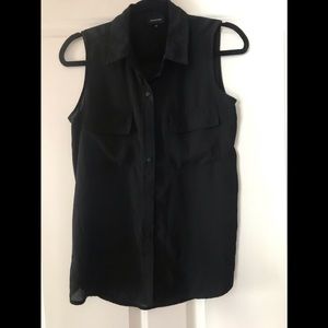 Black, Sleeveless Button Up